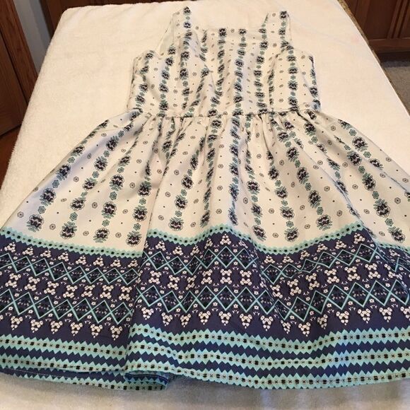 RNB large dress blue white teal scoop full skirt easy care - Picture 3 of 8